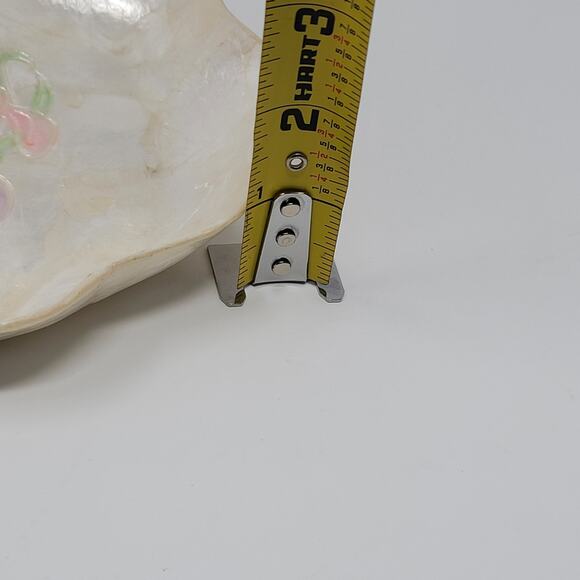 Capiz Shell Trinket Box Tray Floral Orchid Inlay Scalloped Edge Vintage SM CHIP - Picture 14 of 14